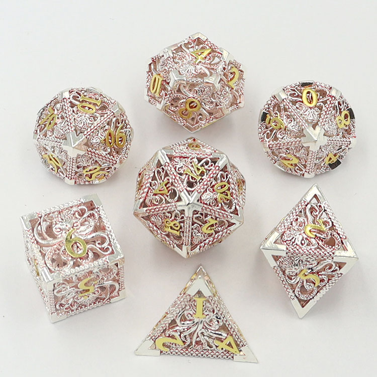 Customized Color Copper Hollow Dice Set for DND Games with 14mm-20mm Polyhedron Metal Dice