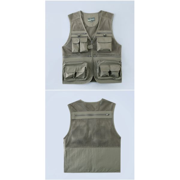 Diseñador de verano Casual Biker Multi-pocket Mesh Utility Respirante Pesca sin mangas Tamaño más chalecos y chalecos para hombres