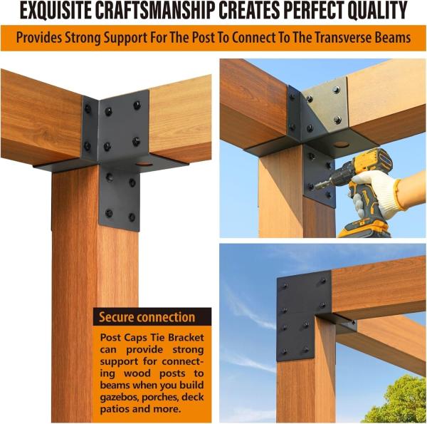 Heavy-Duty Steel Post Caps Tie Bracket For Connecting Wood Gazebo Deck Patio Post Wood Beams Bracket Metal Material