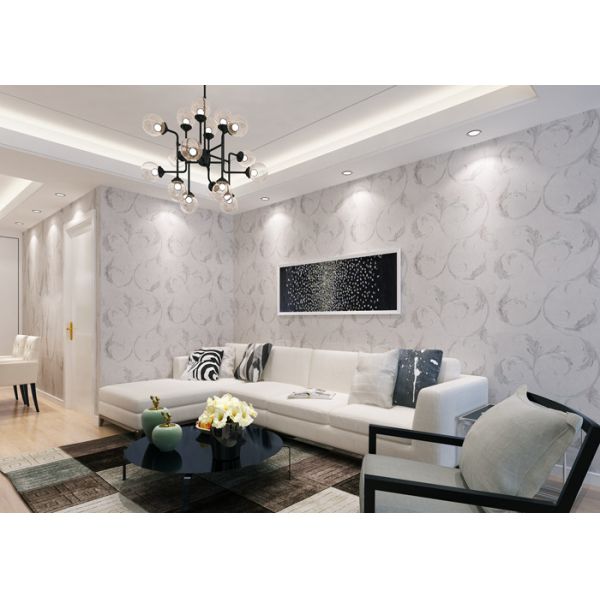 Decorative Embossed Vinyl Country Style Wallpaper with Grey Leaf Pattern , CSA Standard