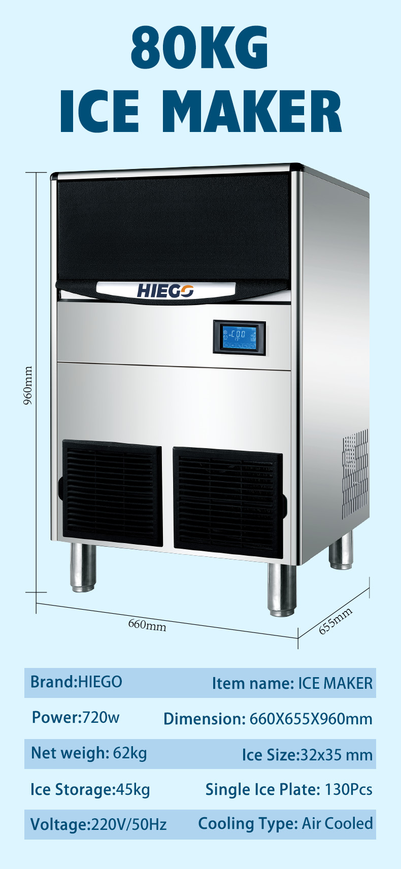 80 кг / 24 часа Crescent Ice Maker с воздушным охлаждением Портативный 80 кг промышленный льдогенератор