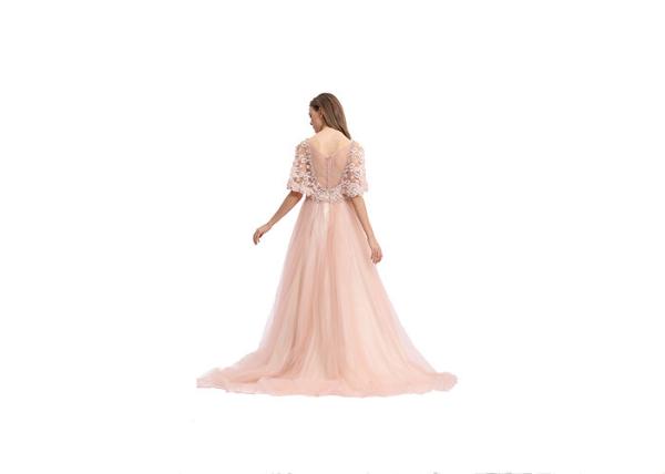 A - Line Half Sleeve Long Dresses , Lace Formal Dresses For Slim Woman