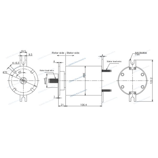 Low Temperature Industrial Slip Ring with 16 Circuits and Flange Design for Robotic Arm