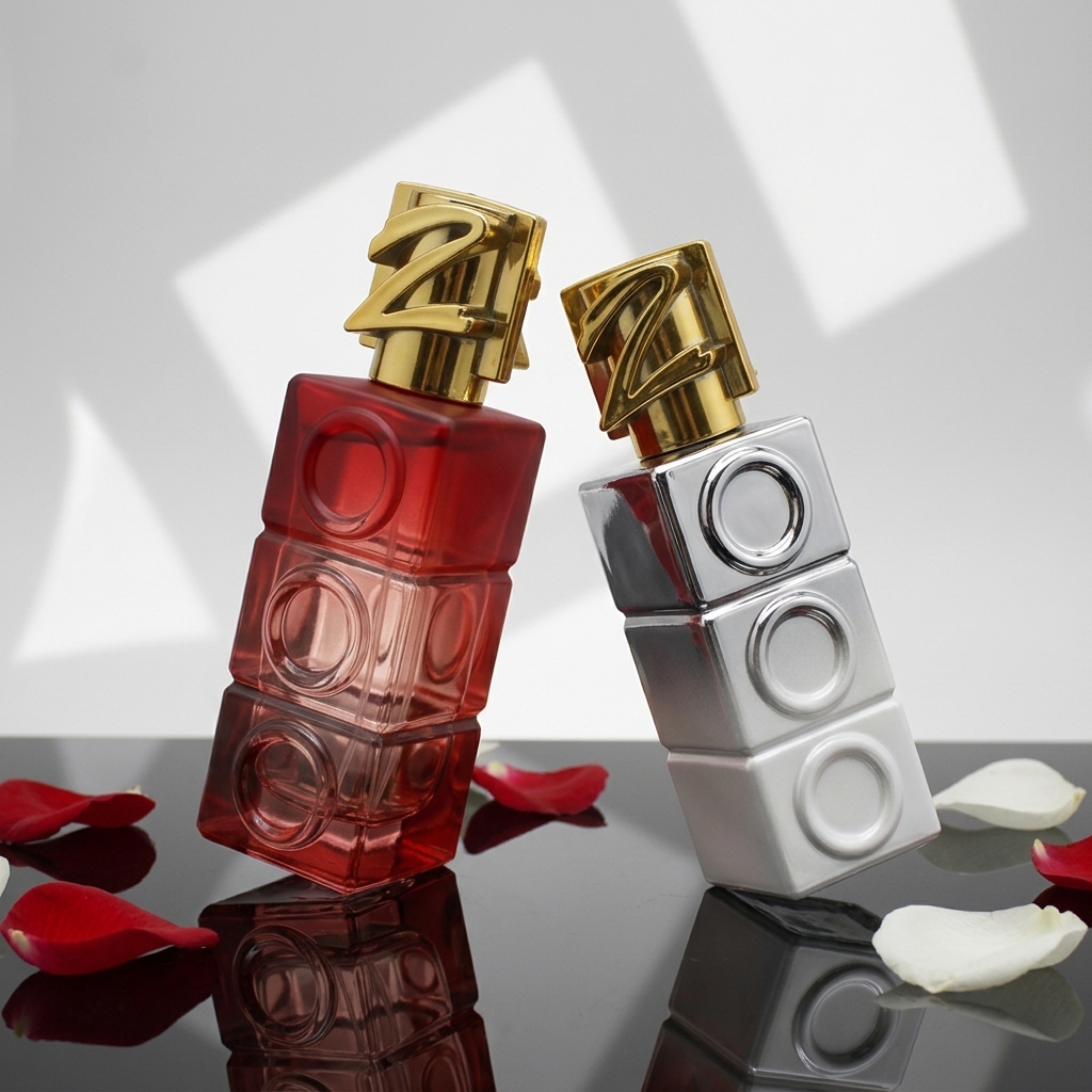 30ml Glass Perfume Bottles Empty Stacked Rectangle Spray Metal Cap Crimp Neck