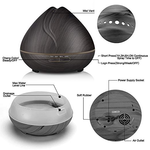 High Quality Wood Grain Ultrasonic Aroma Diffuser With 7 Color LED Night Lights Electric Essential Oil Diffuser