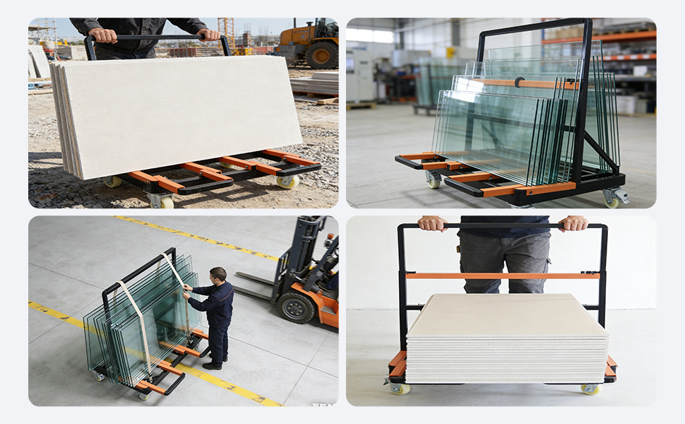 3000 Lbs Heavy-Duty Drywall Cart With Adjustable Panel Rack | Rolling Glass, Plywood & Sheetrock Dolly For Warehouse, Garage & Construction