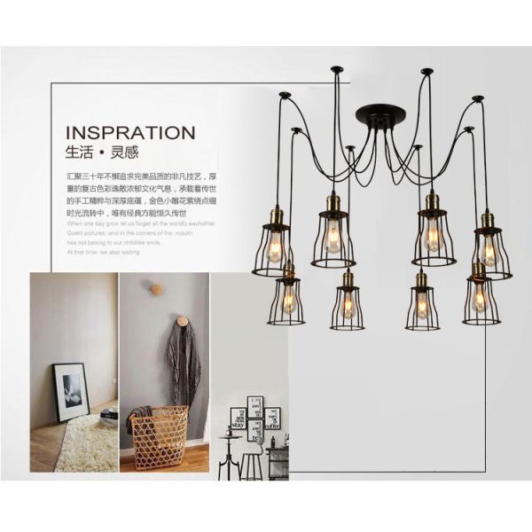 Retro Loft Industrial Chandelier Adjustable E27 Multi Head Lamps Restaurant metal lamp(WH-VP-225）