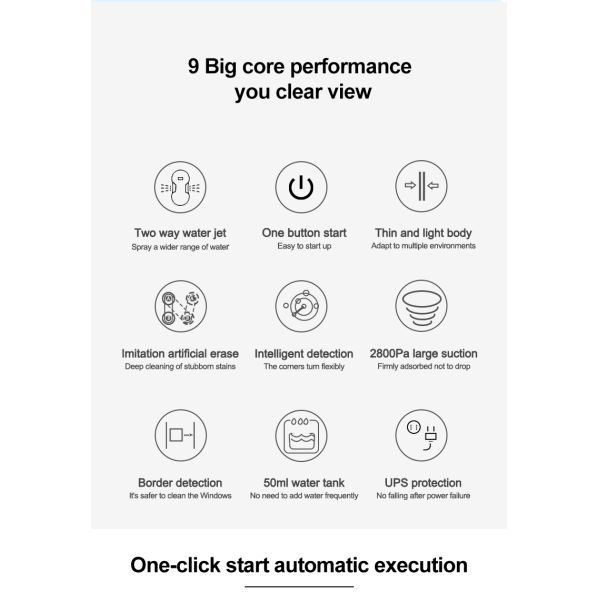 Robot de nettoyage de façade à pulvérisation d'eau ultra-mince de 62 mm, nettoyeur de vitres électrique pour le bain et le nettoyage extérieur