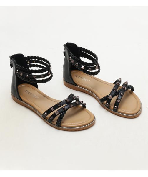 BS134 Foreign Trade Sandals Women 2021 New Wild Fairy Style Flat Bottom Summer Ladies Fashion Rivet Roman Shoes Footwear