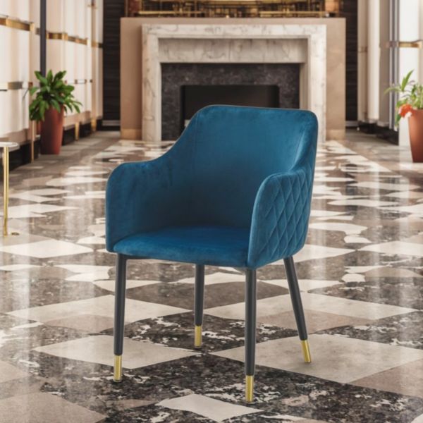 Simple Style Backrest Dining Chair Comfortable Armchair Velvet Restaurant Reception Accent Chair with Metal Legs for Hotel Villa
