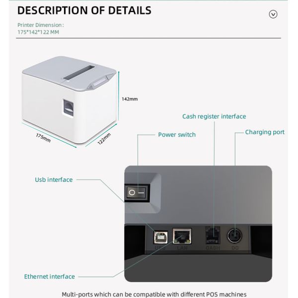 AC 110V/220V Input POS 80 Thermal Printer with Thermal Receipt and Barcode Private Mold