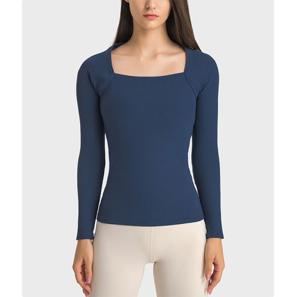 Autumn Ribbed Sports Long Sleeve Yoga Tops Active Stretch Fit Women Sportswear