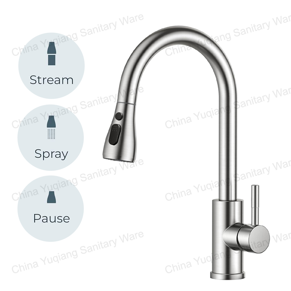Pull Out Kitchen Faucet Made from 304 Stainless Steel Featuring 35mm Ceramic Cartridge and Two Flexible Stainless Steel Hoses