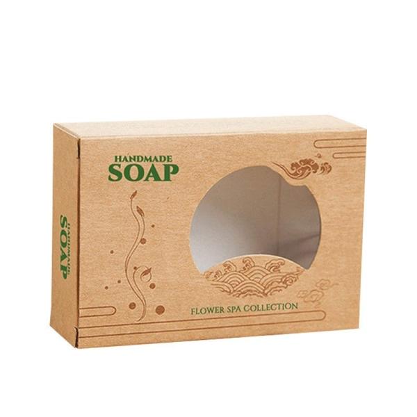 Caja de regalo de jabón pequeño personalizado Embalaje de cartón ecológico con ventana Cajas de papel Kraft para jabón casero