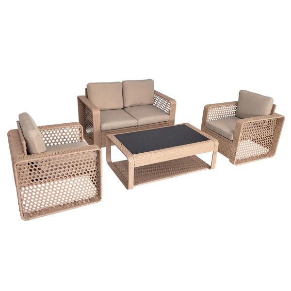 Factory New Style Set of 4 Garland Weaving Rattan Wicker Garden Leisure Conversation Coffee Table Sofa Set