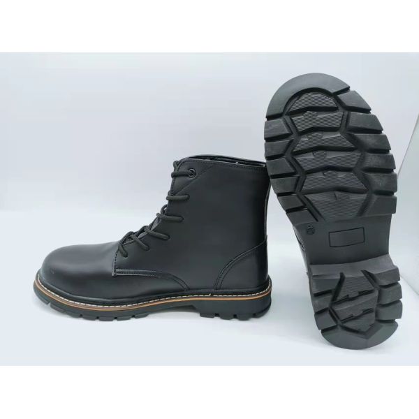 Mens High Top Work Boots Black Fashionable Leather Boots Slip Resistant
