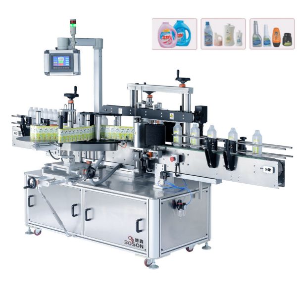 Two Labels Oval Bottle Labeling Machine front / back labels on bottle