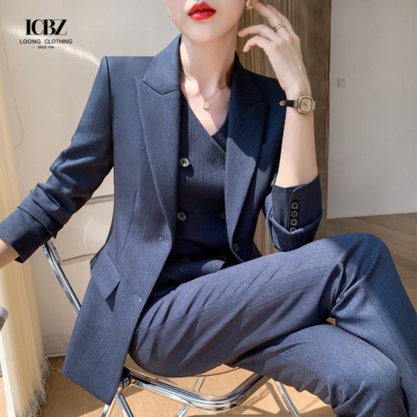 Mulheres Sexy Traje Formal Calças 3 Pcs Negro Traje Formal de Escritório