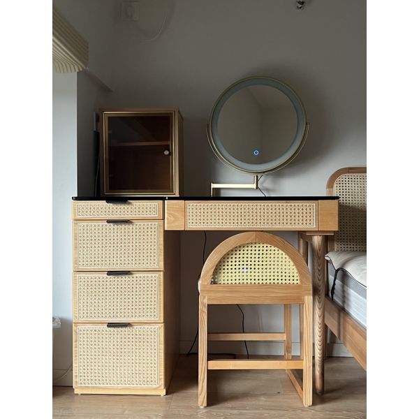 Solid Wood Corner Makeup Vanity Set Dressing Table Rotatable Mirror