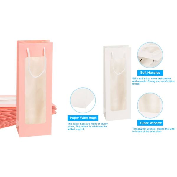 Wine Gift Bags With Rope Handles, Paper Wine Tote Bag With Clear Window Wedding Birthday Christmas Party Supplies