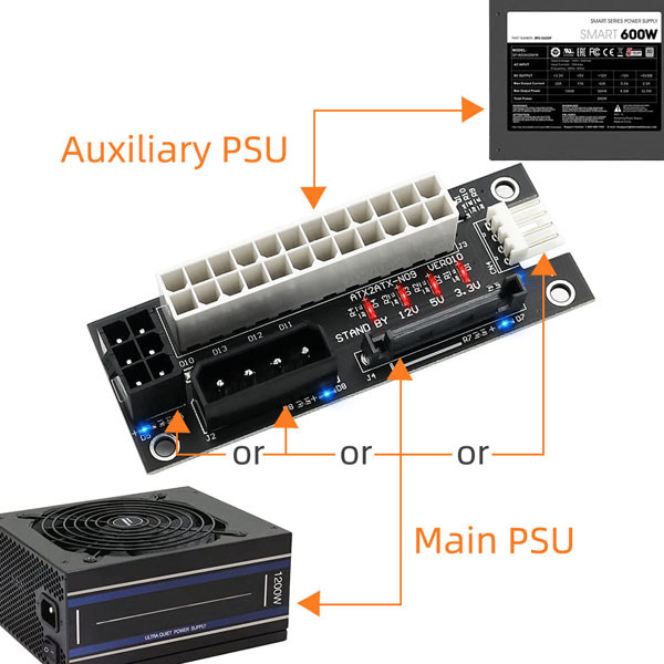 4 в 1 Pin SATA ATX двойном PSU 3mil доски силы 4 Molex одновременном