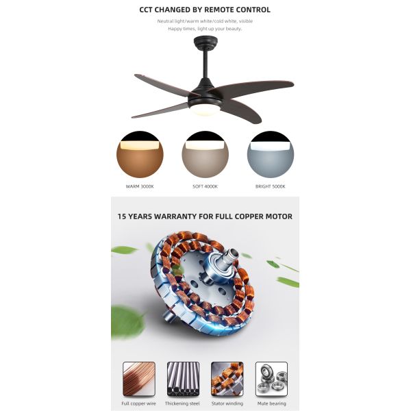 3000-5000K 50000Hour Iron Plywood Metal Blade Ceiling Fan Lamp Energy Saving