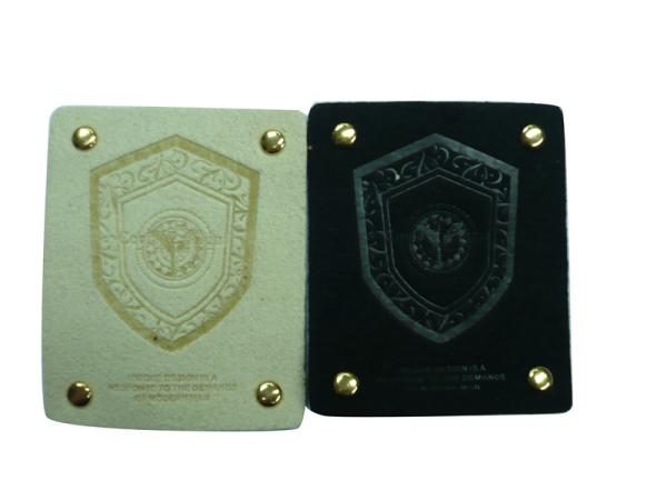 White / Black Embossed Leather Patches With Mental For Garment, Suitcase, Bags