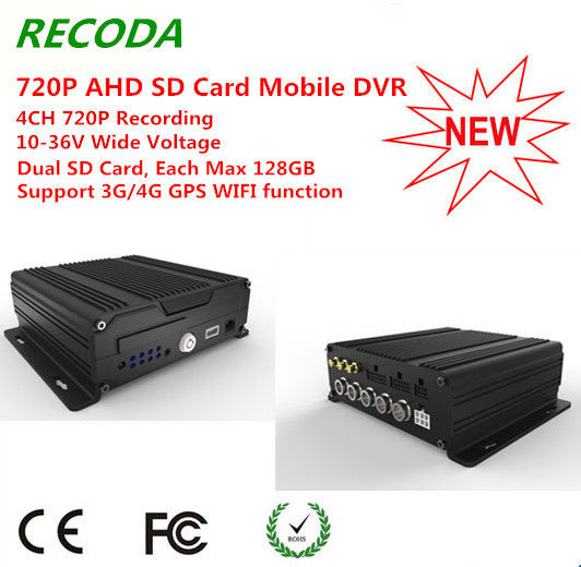 Live View Video Dual SD Card Mobile DVR 4G GPS WIFI 4CH AHD 720P Recording