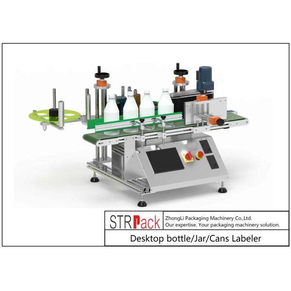 Máquina de rotulagem de frascos/latas de mesa 20 - 60 pçs/min