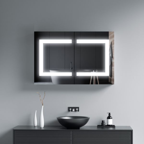 Bathroom Storage Lighted Mirror TV Decoration Double Door Medicine Cabinet
