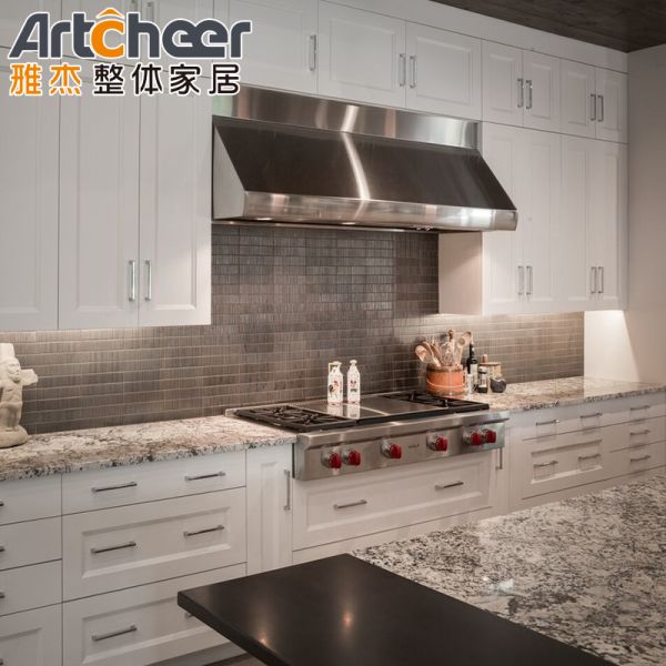 Белый шейкер твердое дерево стройный стиль модульные кухонные шкафы Американский рынок Пищевой остров