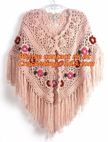 Womens Tassel Hollow Long Handmade Crochet Ponchos Wool Grandrelle Yarn Poncho Female