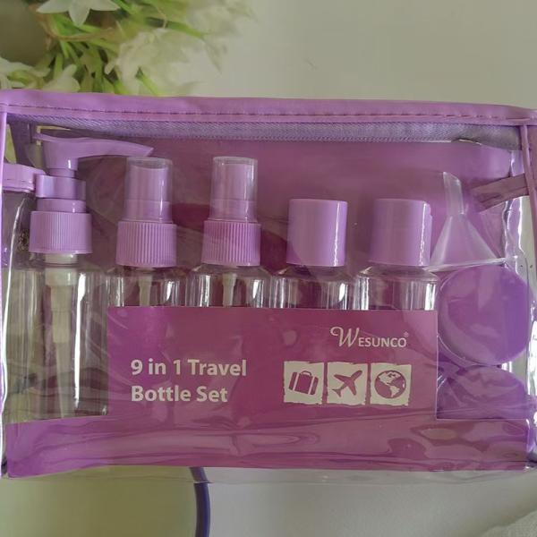 60ml 9pcs Set Plastic Travel Set Bottle Zipper Bag Set Cosmetic Container Lotion Pump Spray Flip Cap Bottle