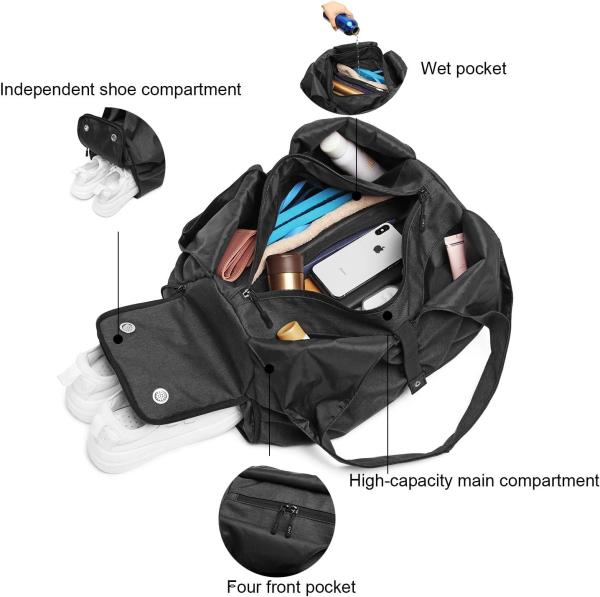 Polyester Black Yoga Gym Sports Customizable Duffle Bags With Wet Dry Storage Pockets