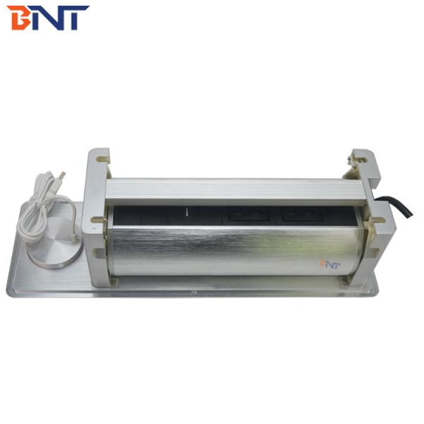 BNT Factory customized hidden table design desk electrical flip up mounted socket with phone wireless charger