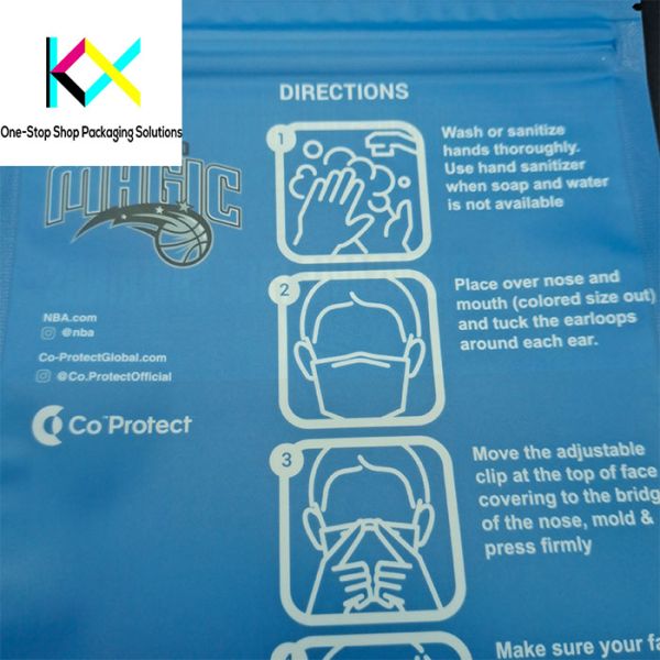Customization Medical Mask Products Packaging Pouches Up To 11 Colors BOPP/PE Materials
