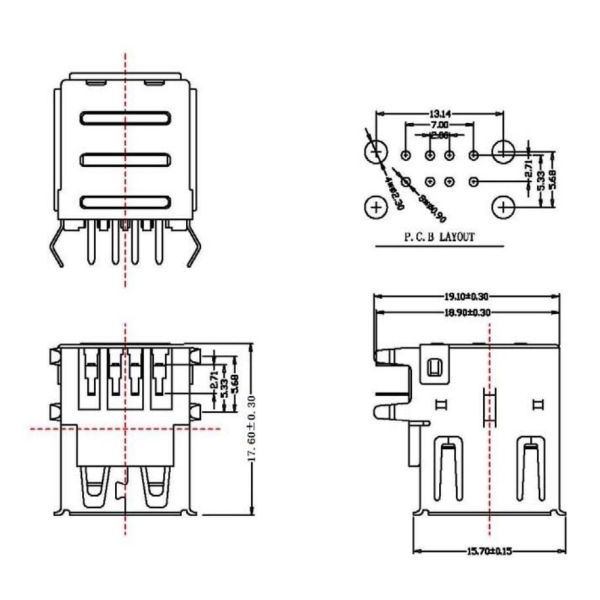 LPUSB2201 Double-deck USB AF 90 Degree DIP