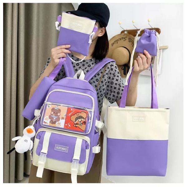 OEM 1.35 Inch Girls School Bag Set Large Capacity 5 In 1 Backpack Sling Pencil Bag