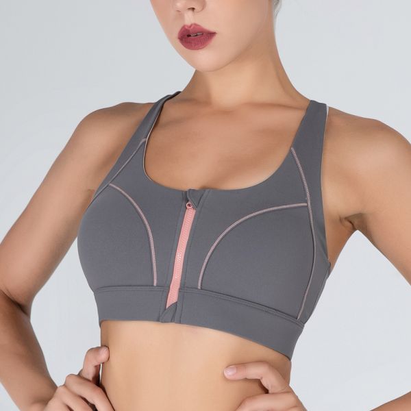 Full Cup Front Zipper Sports Bra Shockproof Fitness High Strength