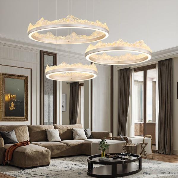Gold Modern Crystal Hanging Chandelier , Large Round Crystal Pendant Light
