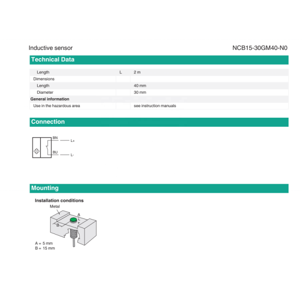 PEPPERL+FUCHS NCB15-30GM40-N0 Inductive Sensor for Industrial Automation with Plastic Material and One Year Warranty