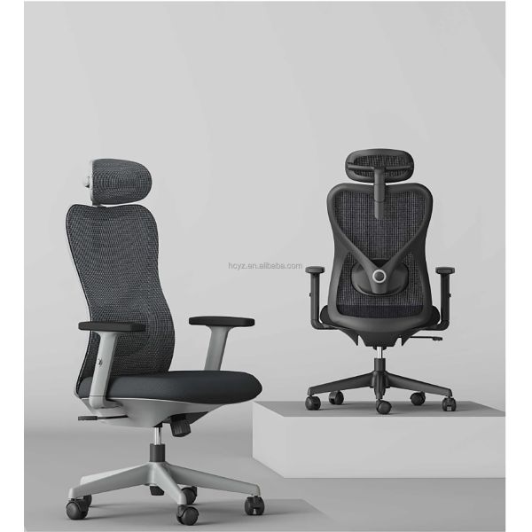 Luxury Comfortable Swivel Office Chair Modern Ergonomic Grey Frame Mesh Computer Chair 2D Adjustable Arm Staff Revolving Chair