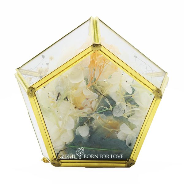 Metal Framed 15*15*14CM 4-5cm Preserved Rose Glass Dome