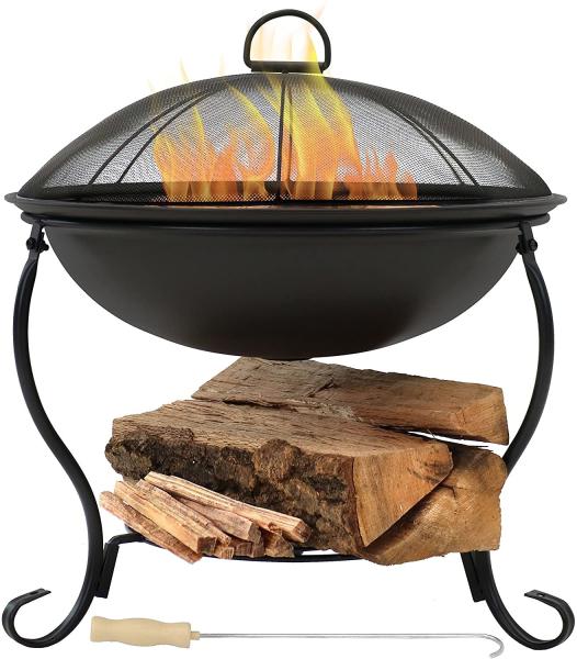 Steel Brazier Bowl - Black Outdoor Wood Burning Fire Pit Wood Stove Patio Fireplace