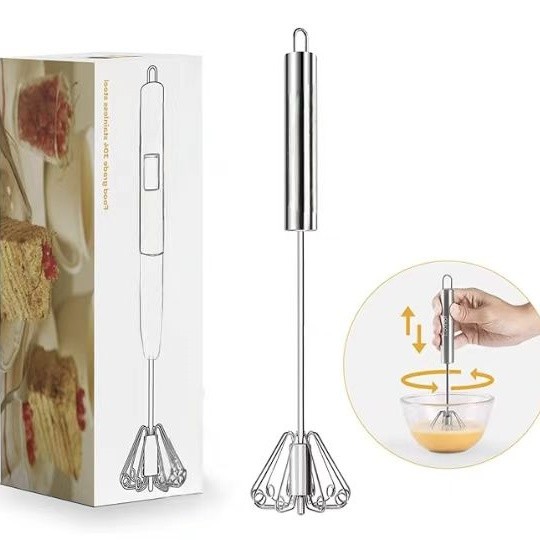 Stainless steel semi-automatic egg beater，multifunctional cooking tool
