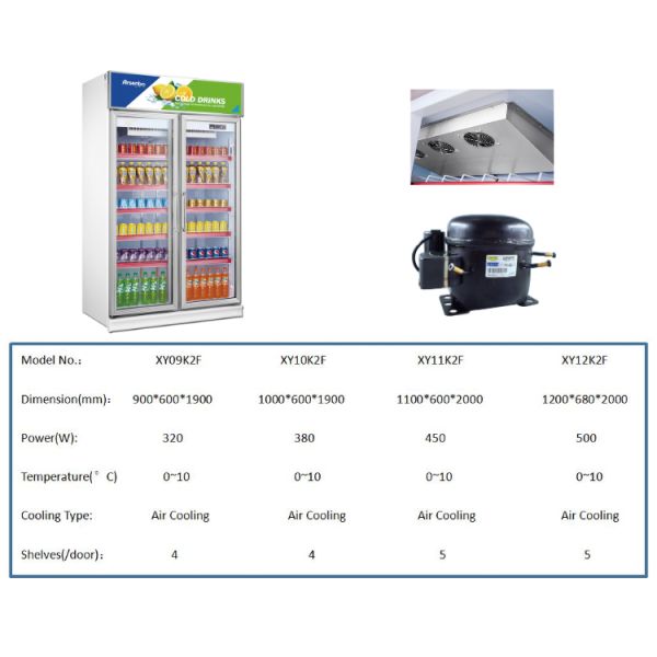 1000L Commercial Beer Coolers , Stainless Steel Upright Double Door Display Freezer