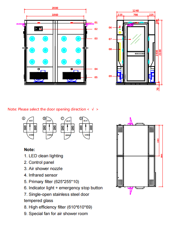 GMP-Certified Dual Air Shower | 304 Stainless Steel & ≤60dB Quiet | Pharma-Grade ISO Design