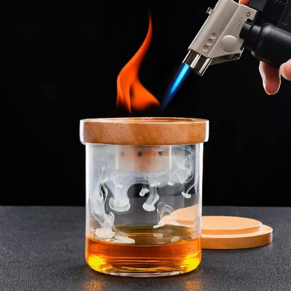 Kit de fumadores de cócteles de moda antigua y caja de bambú con 4 sabores de chips de madera para whisky como regalo de cumpleaños perfecto para hombres