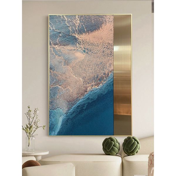 Stainless Steel Sandstone Painting Entryway Hanging Painting For Luxury Spaces