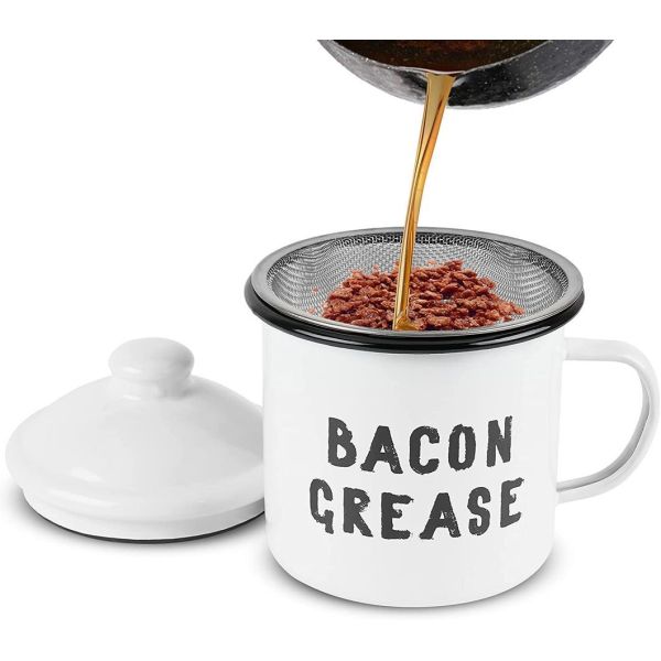 Custom Color Enamel Oil Container 1.2L Bacon Grease Container With SS304 Mesh Strainer